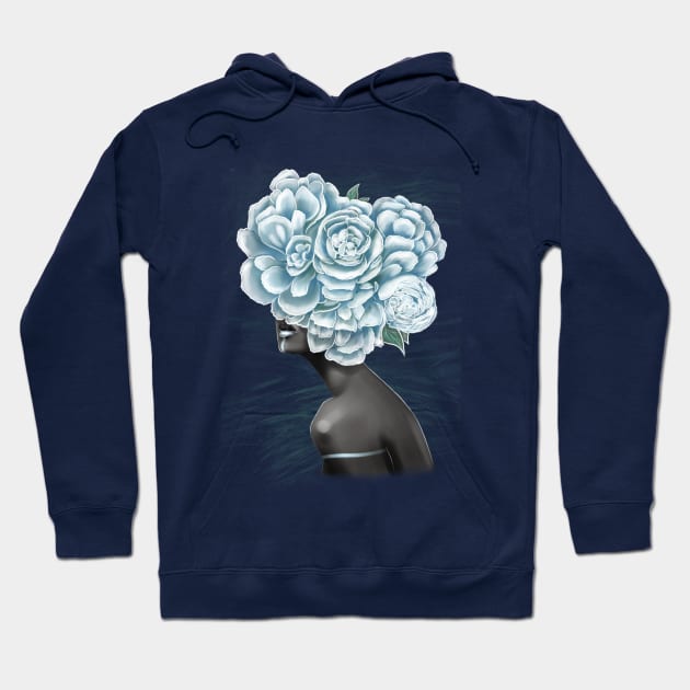 Black and white girl with color beautiful flowers in her head. Hoodie by Olena Tyshchenko